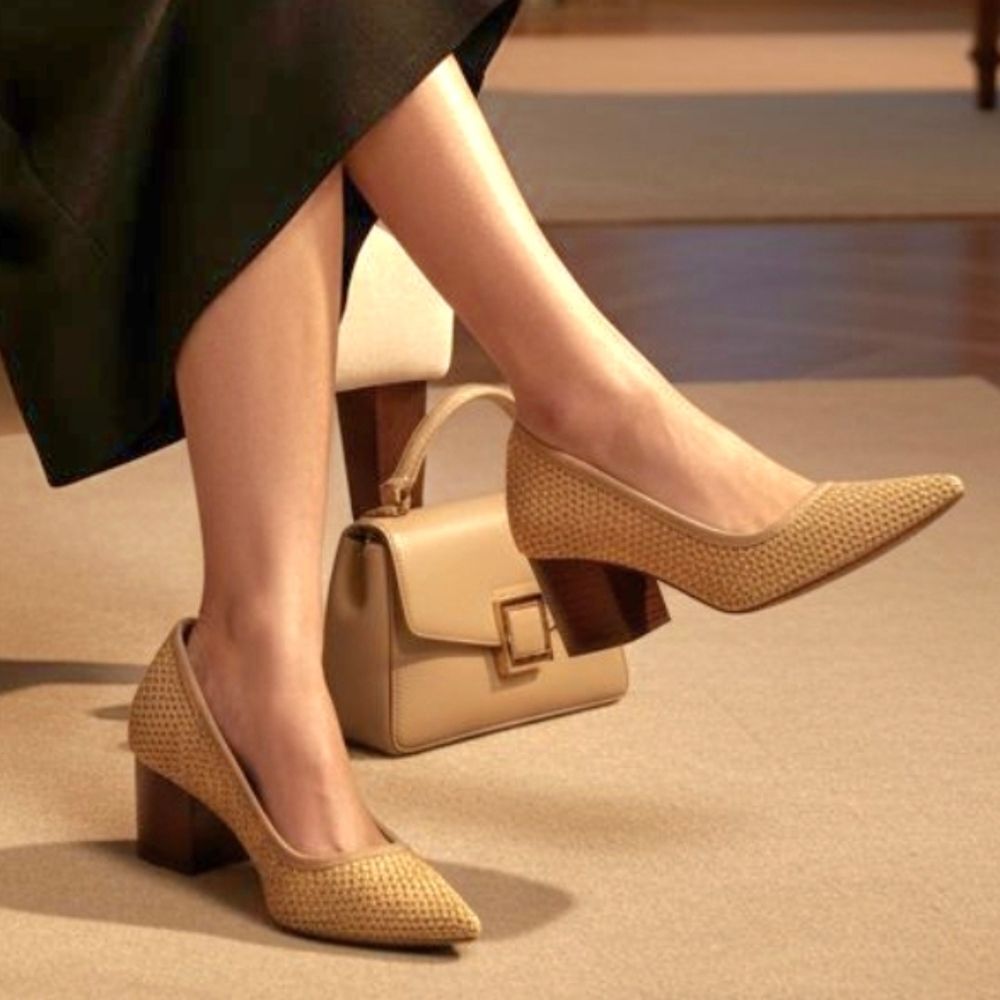 Vince Camuto Tan Woven Heels